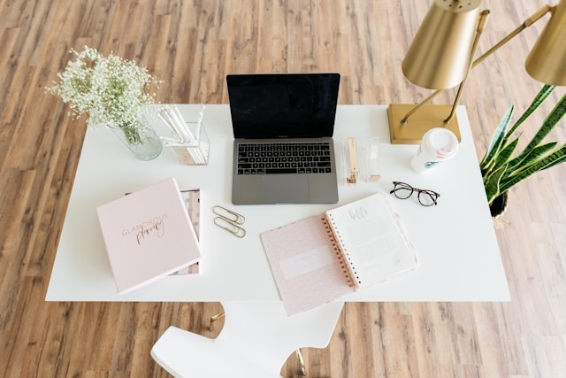clean minimalist laptop desk workspace