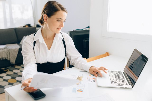 confident business analyst modern office desk