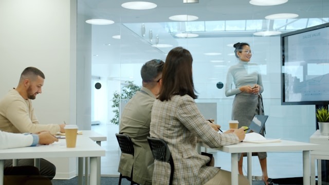 confident corporate executive boardroom meeting