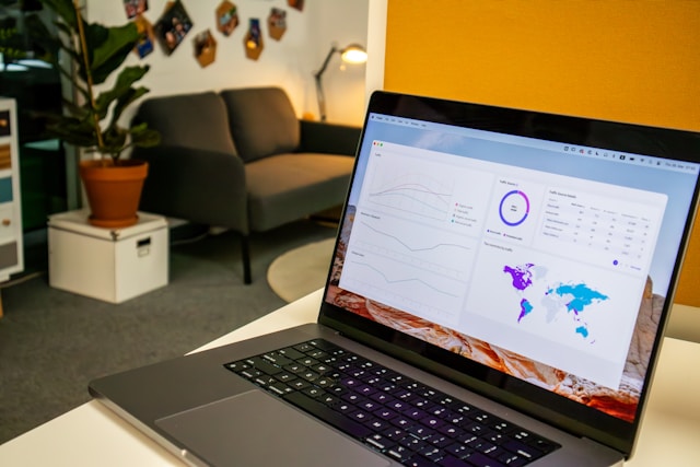 modern workspace laptop data screen