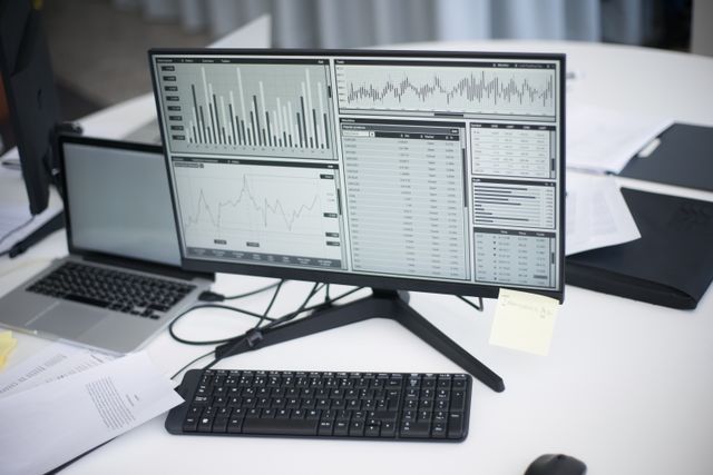 data analytics screen developer typing keyboard